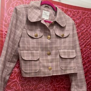 Avec Les Filles Crop Plaid Lady Jacket/Blazer NWT